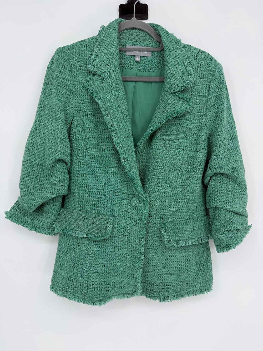 Daniel Rainn Green Tweed Fringed Blazer Jacket